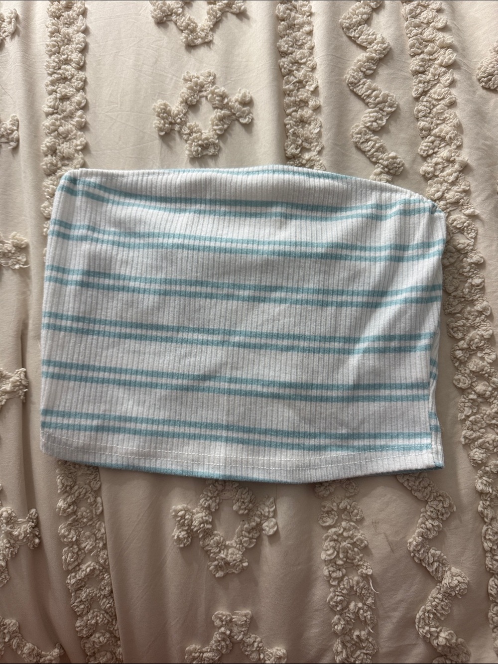 SHEIN White Ribbed Mini Skirt with Light Blue Stripes